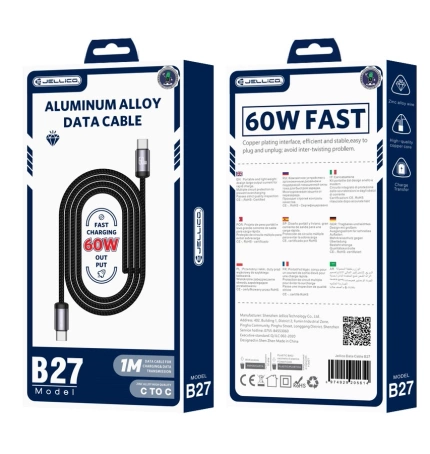 JELLICO Kabel B27 USB-C - USB-C PD 60W 1M schwarz