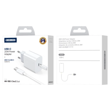 JELLICO Netz-Ladegerät AK180 PD 20W 1xUSB-C + Kabel USB-C - USB-C weiss