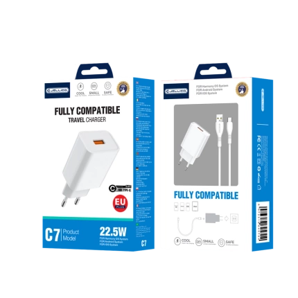 JELLICO Netz-Ladegerät C7 22.5W 1xUSB QC3.0 + Kabel USB-C weiss