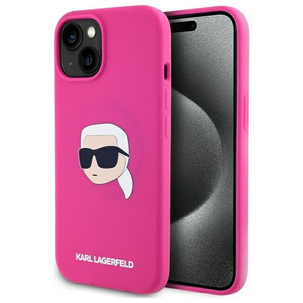 KARL LAGERFELD futerał do IPHONE 15 kompatybilny z MagSafe KLHMP15SSKHPPLF (SIL KL Head Print) fuschia