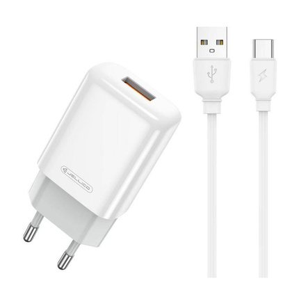 Ładowarka Sieciowa 2.4A USB + Kabel USB - USB-C Jellico EU01 białe
