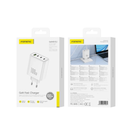 FONENG Netz-Ladegerät GaN40 GaN PD 100W 3xUSB-C + 1xUSB QC3.0 weiss