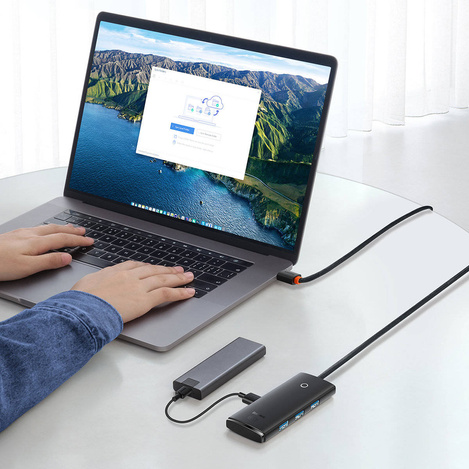 Baseus Lite Series HUB USB Type C adapter - 4x USB 3.0 1m black (WKQX030401)