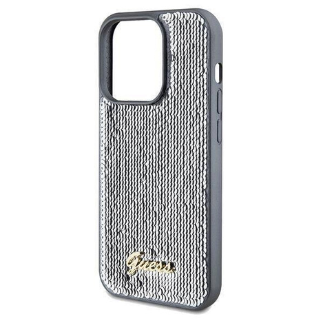 Original Handyhülle IPHONE 14 PRO Guess Hardcase Sequin Script Metal (GUHCP14LPSFDGSS) silber