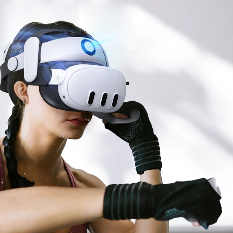 BoboVR S3 Pro strain relief strap for Meta Quest 3 VR goggles + B100 external battery - white and black