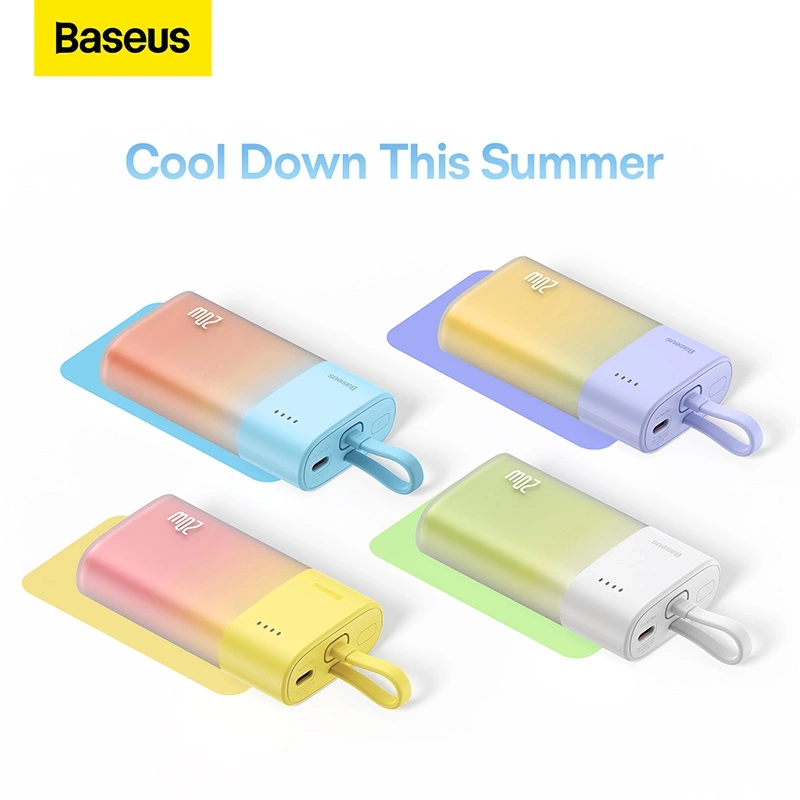 Baseus Popsicle 5200mAh 20W Powerbank with Built-in Lightning Cable (+ White Baseus Simple USB-C - USB-C 60W/20V/3A/30cm Cable) - Blue-Orange