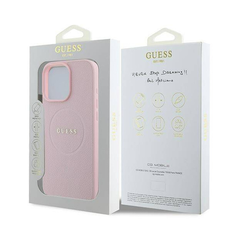 Original Case IPHONE 15 PRO MAX Guess PU Grained Gold Ring MagSafe (GUHMP15XPGHSMMP) pink