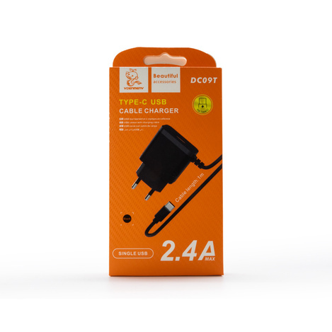 DENMEN CZARNA ŁADOWARKA SIECIOWA USB +  KABEL TYP-C DC09T-W 2,4A