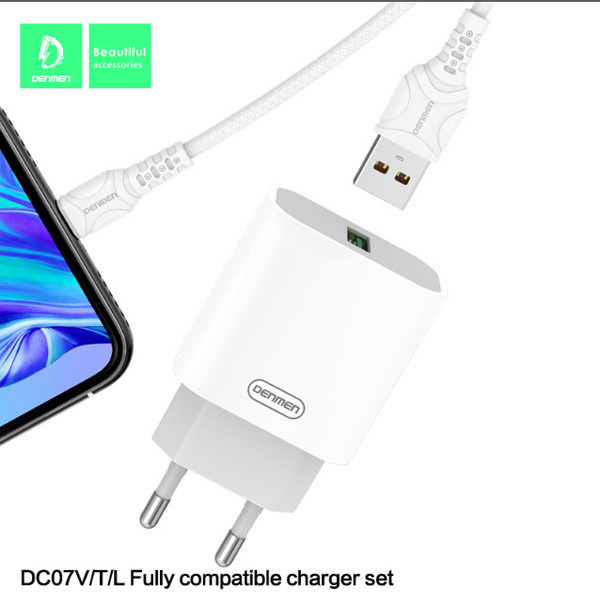 ŁADOWARKA SIECIOWA 3,6A 18W BIAŁA DENMEN + KABEL TYP-C 3600mA FAST CHARGING DC07T