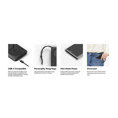 Bateria zewnętrzna (Powerbank) VEGER MagOn z ładowaniem indukcyjnym kompatybilny z MagSafe 15W - 10 000mAh PD 22,5W biały (VP1151 / W1151)