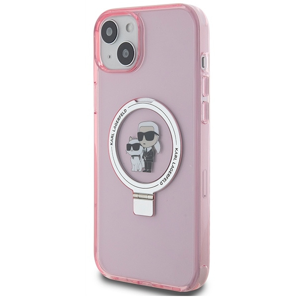 Karl Lagerfeld KLHMP15SHMRSKCP iPhone 15 6,1" rosa/rosa Hardcase Ringständer Karl&Choupette MagSafe
