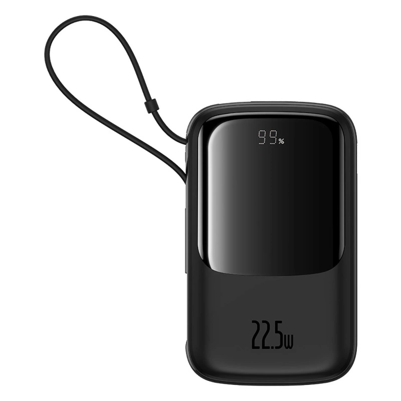Baseus Qpow Pro+ 10000 mAh 22,5 W Powerbank mit integriertem USB-C-Kabel und Display – Schwarz