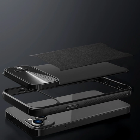 Nillkin CamShield Leather S Case iPhone 14 Pro Hülle mit Kameraabdeckung blau