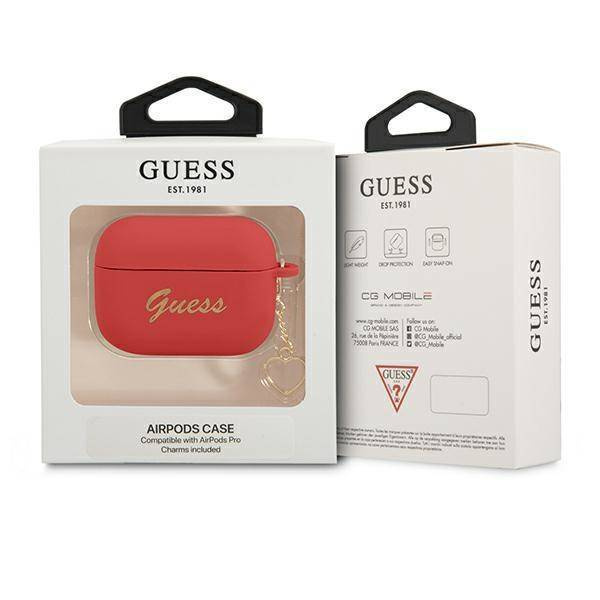 Original Case APPLE AIRPODS PRO Guess Silicone Charm Heart Collection (GUAPLSCHSR) red