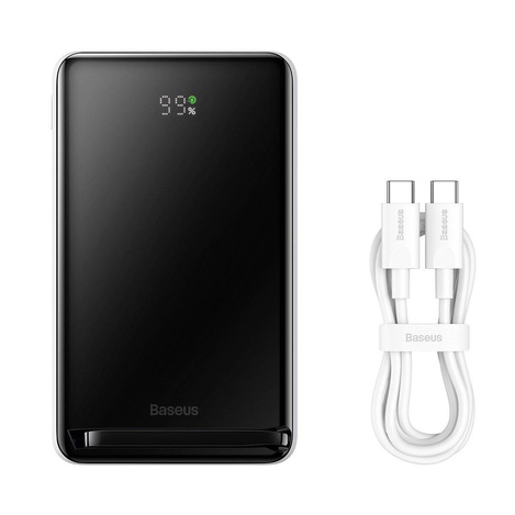 Baseus Magnetic Bracket Powerbank mit MagSafe Wireless Charging 10000mAh 20W Overseas Edition weiß (PPCX000202) + USB Type C Baseus Xiaobai Series 60W 0.5m