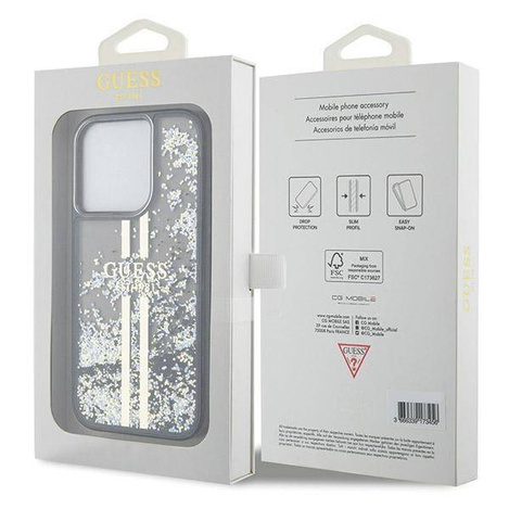 Oryginalne Etui GUESS Hardcase GUHCP15LLFCSEGK do iPhone 15 Pro (Liquid Glitter Gold Stripes / czarny)
