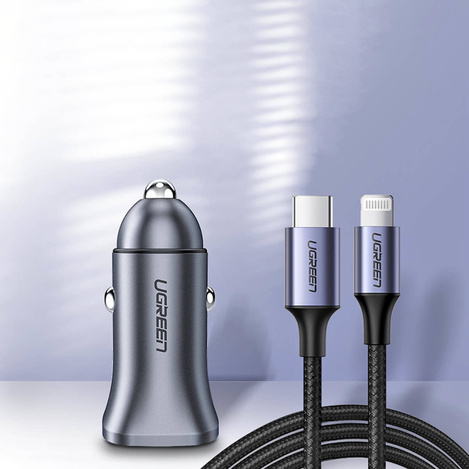 Ugreen fast car charger USB-A / USB-C 30W PD PPS gray (CD130)