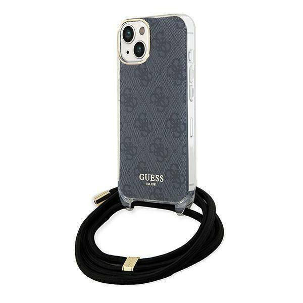 Guess Crossbody Cord 4G Print Hülle für iPhone 15/14/13 – Schwarz