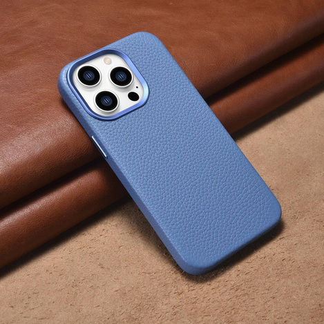 iCarer Litchi Premium Leather Case Leather Case iPhone 14 Pro Max Magnetic with MagSafe Light Blue (WMI14220712-LB)