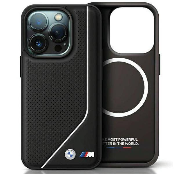 BMW Perforierte Twisted Line MagSafe Hülle für iPhone 15/14/13 – Schwarz