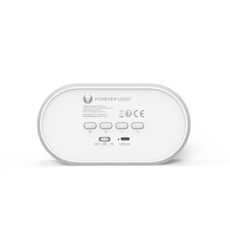 Budzik z nocnym króliczkiem LED PURE FNL-05 INGRID biały podłużny Forever Light