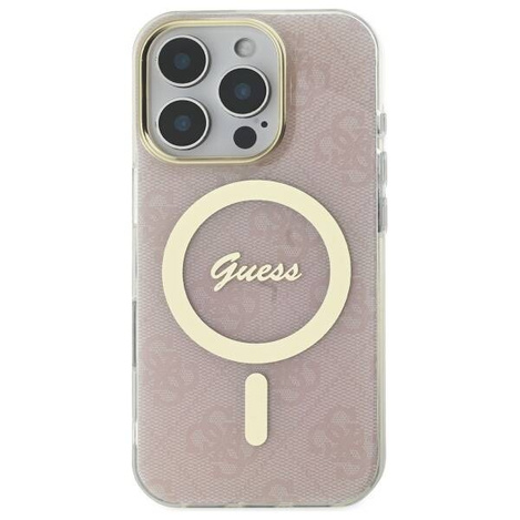 Original Handyhülle IPHONE 16 PRO Guess Hardcase IML 4G MagSafe (GUHMP16LH4STP) rosa