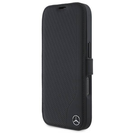 Original Handyhülle IPHONE 16 Mercedes Bookcase Leather Wood Imitation (MEBKP16S23RBGVK) schwarz