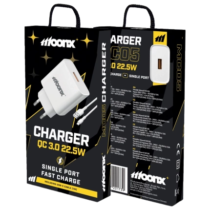 MOONX wall charger MC05 22,5W 1xUSB QC3.0 + cable USB-C White