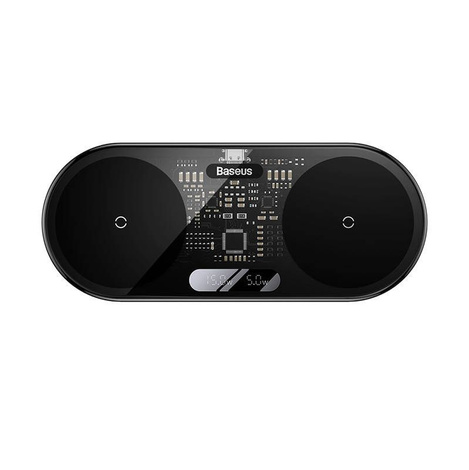 Baseus Digital LED Display podwójna ładowarka bezprzewodowa z cyfrowym wyświetlaczem 20W czarny (WXSX010101)