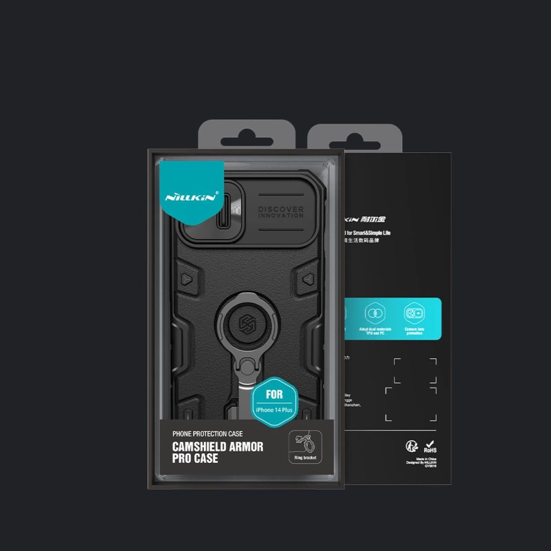 Nillkin CamShield Armor Pro Case iPhone 14 Plus armored cover with camera cover ring stand blue