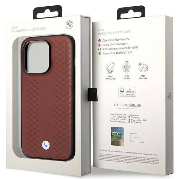 Original Case IPHONE 14 PRO BMW Leather Diamond Pattern (BMHCP14L22RFGR) burgundy