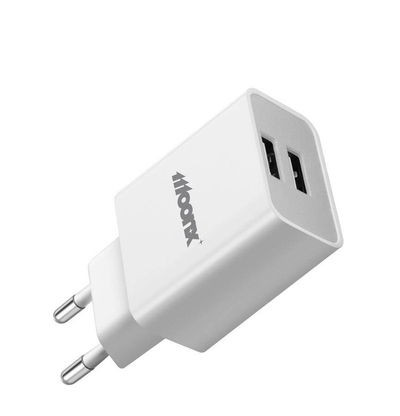 Ładowarka sieciowa MOONX MC02, 2xUSB, 12W, 2.4A biała