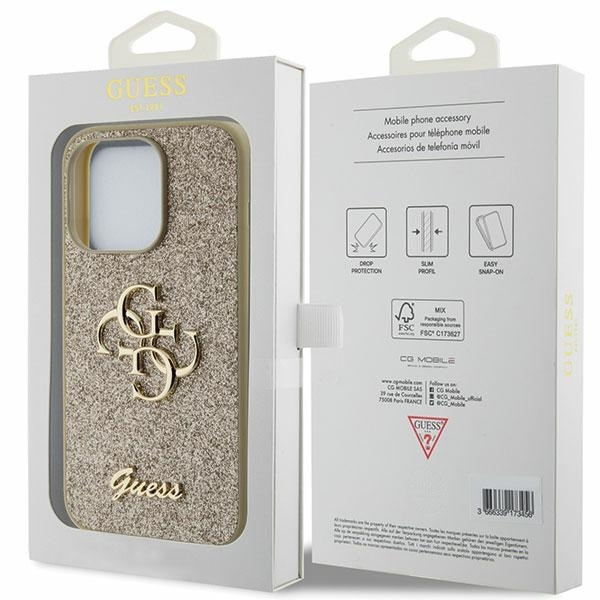 Guess Glitter Script Big 4G Hülle für iPhone 15 Pro – Gold