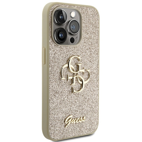 Guess Glitter Script Big 4G Hülle für iPhone 15 Pro – Gold