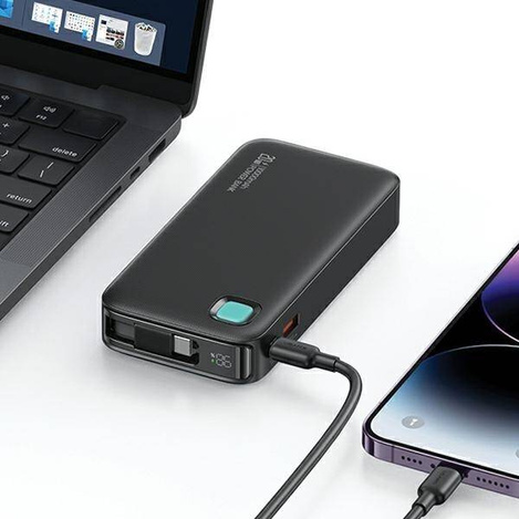 USAMS Powerbank ze zwijanym kablem USB-C Retractable 10000 mAh PD 20W Fast Charge XY Series czarny/black 10KCD22401(US-CD224)