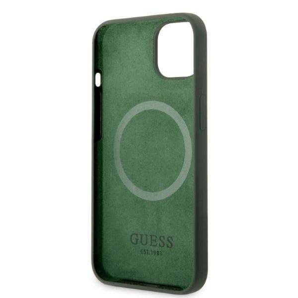 Oryginalne Etui IPHONE 13 Guess Hard Case Silicone Logo Plate MagSafe (GUHMP13MSBPLA) zielone