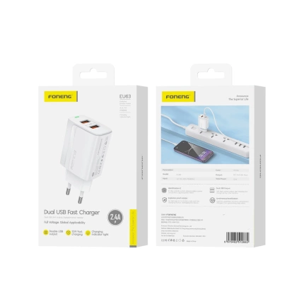 FONENG Netz-Ladegerät EU63 2.4A 12W 2xUSB weiss