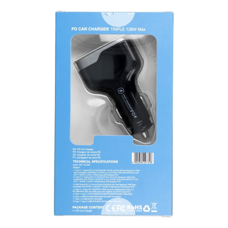 Ładowarka samochodowa USB QC 3.0 18W + 2x Typ C PD 100W+30W CC53-2C1A (Total 138W)