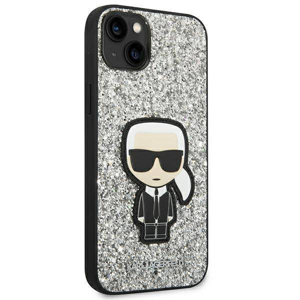 Original Handyhülle IPHONE 14 PLUS Karl Lagerfeld Hardcase Glitter Flakes Ikonik (KLHCP14MGFKPG) silber
