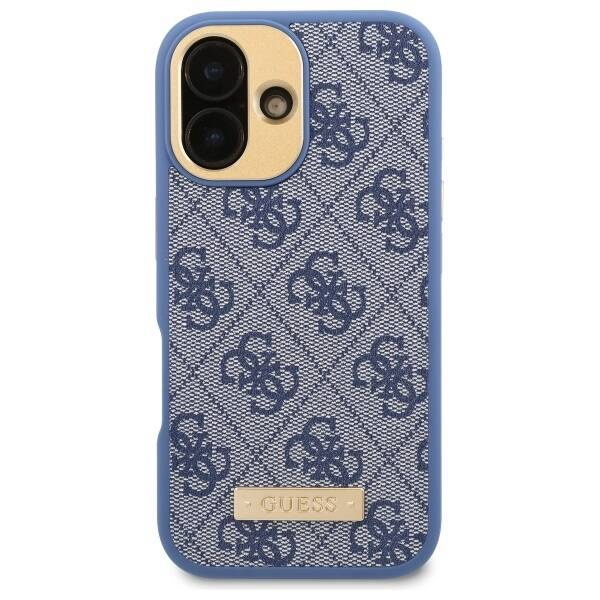 Original Handyhülle IPHONE 16 Guess Hardcase 4G Logo Plate MagSafe (GUHMP16SU4GPRB) blau