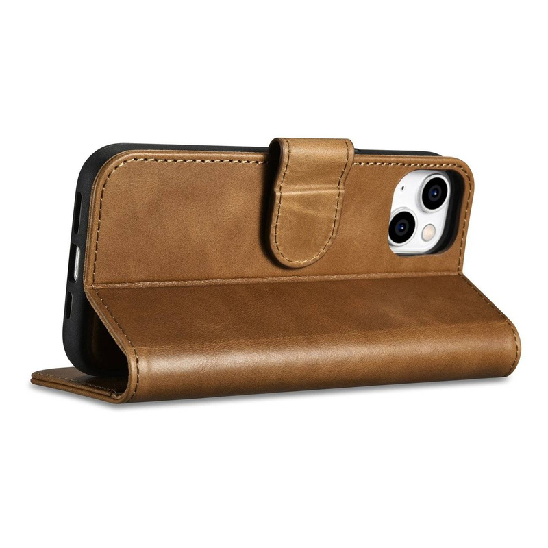 iCarer Oil Wax Wallet Case 2in1 case iPhone 14 Plus Leather Flip Cover Anti-RFID brown (WMI14220723-TN)