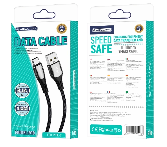 JELLICO kabel B18 USB-C 3.1A 1M Czarny