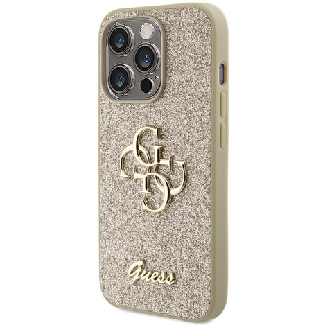 Guess Glitter Script Big 4G case for iPhone 15 Pro - gold
