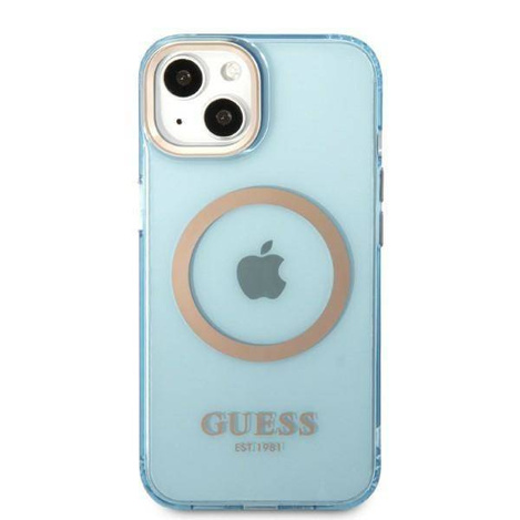 Oryginalne Etui IPHONE 13 Guess Hard Case Gold Outline Translucent MagSafe (GUHMP13MHTCMB) niebieskie