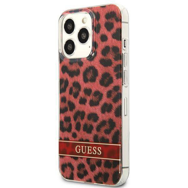 Case IPHONE 13 PRO Guess Hardcase Leopard (GUHCP13LHSLEOR) red