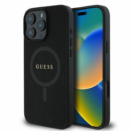 GUESS futerał do IPHONE 16 Pro kompatybilny z MagSafe GUHMP16LPSAHMCK (PU Saffiano Classic Logo) czarny