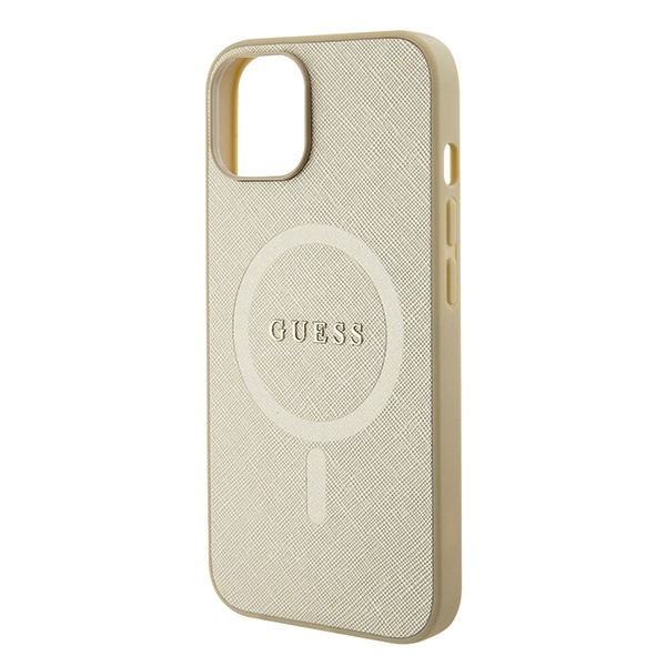 Oryginalne Etui APPLE IPHONE 15 Guess Hardcase Saffiano MagSafe (GUHMP15SPSAHMCB) złote