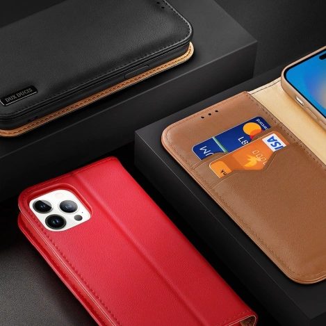 Dux Ducis Hivo Leather Flip Cover Genuine Leather Wallet for Cards and Documents iPhone 14 Pro Max Brown