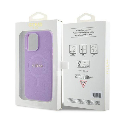 Guess Saffiano MagSafe Hülle für iPhone 15 Pro – Lila