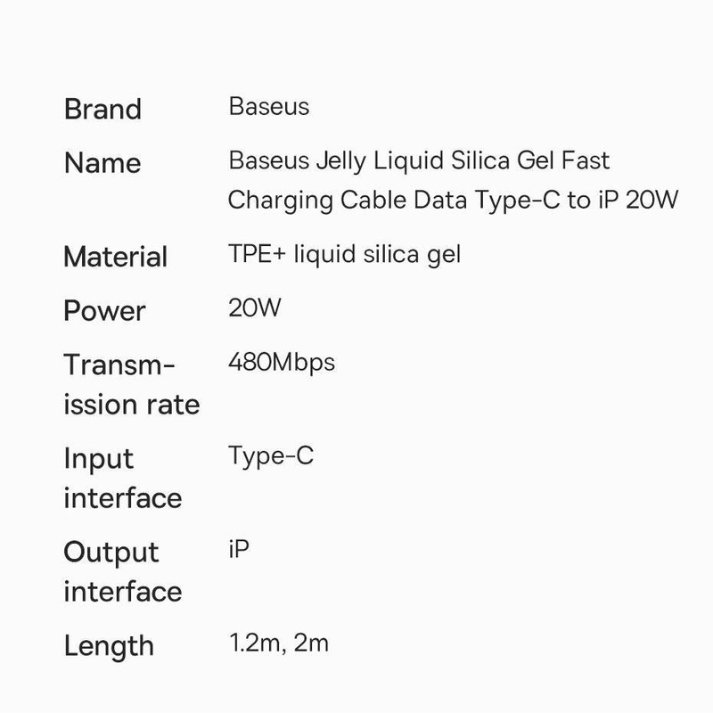 Baseus kabel, przewód USB Typ C – Lightning 20W długość 1,2 m Jelly Liquid Silica Gel – czarny
